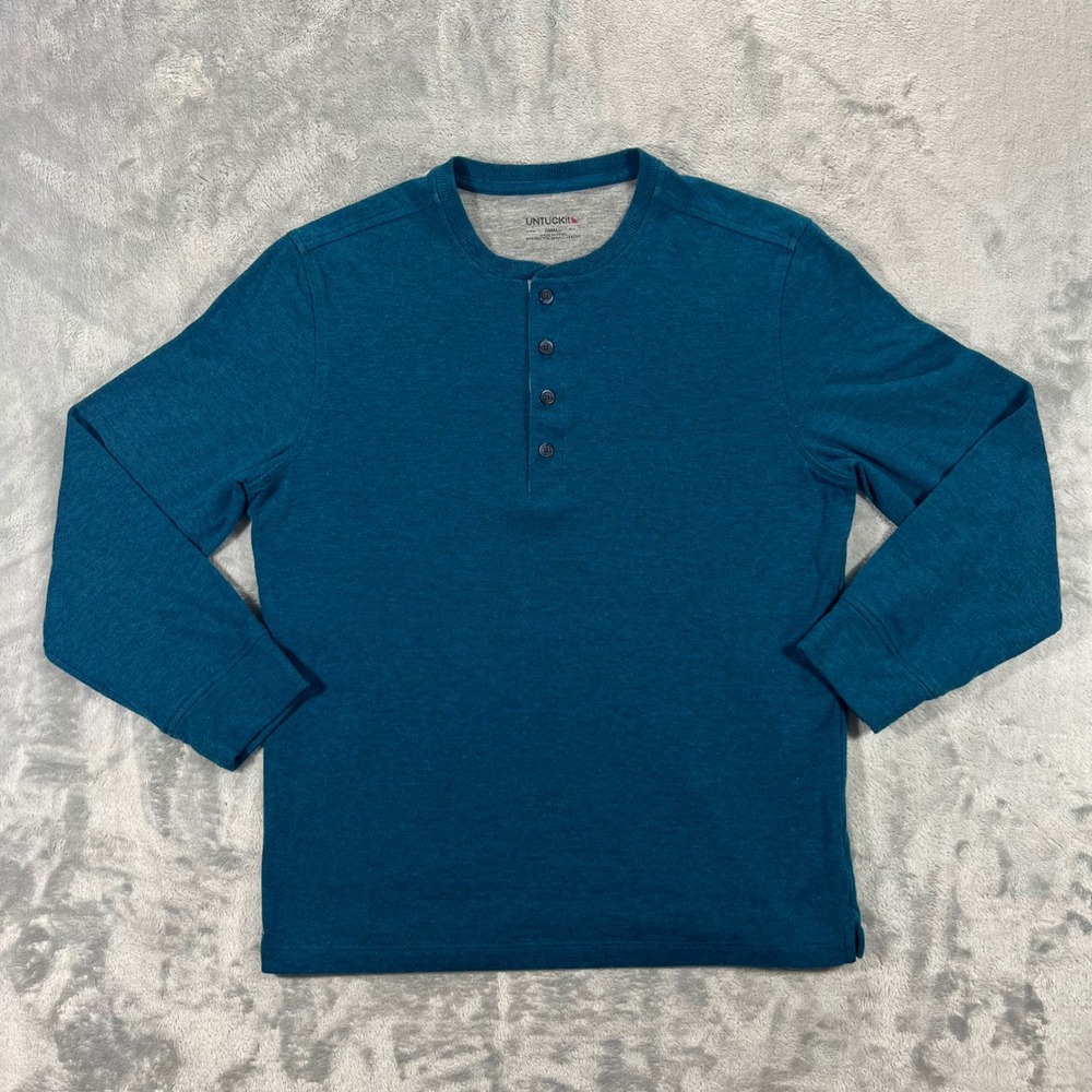 UNTUCKit Grassi Henley Shirt Mens Small Teal Blue Long Sleeve Cotton Blend